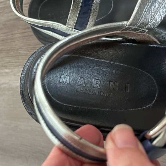 Marni | Summer Camp Fussbett Sandals | Silver/Blue Metallic Leather | Size 7.5 - Picture 4 of 13